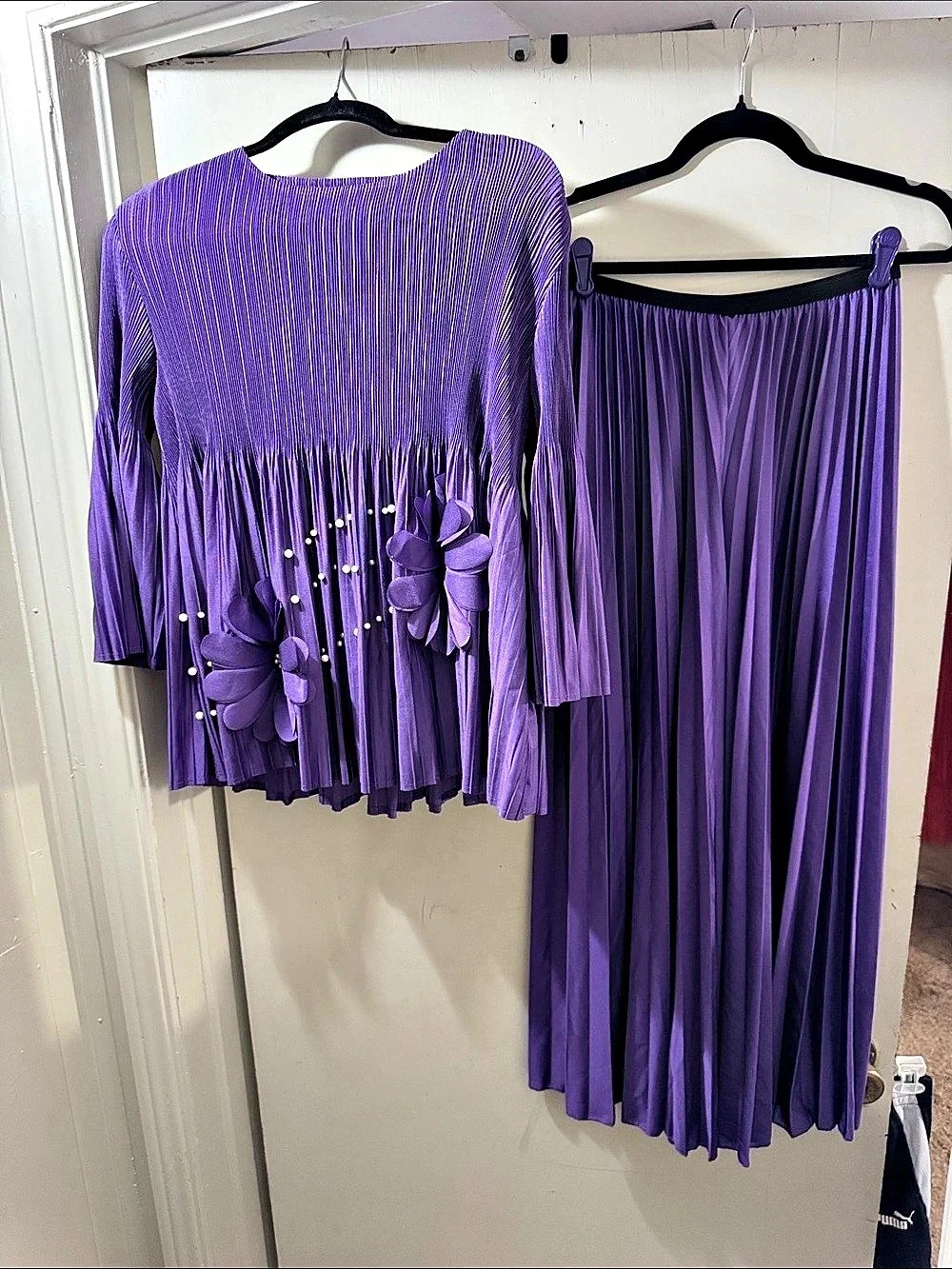 Unbranded Purple Pleated Floral Maxi Dress Set